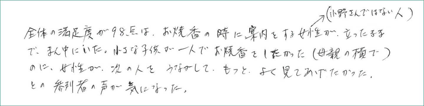 全体の満足度が98点